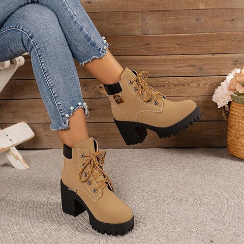 Chunky Thick Sole Lace Up Round Toe Combat Booties | Size 6