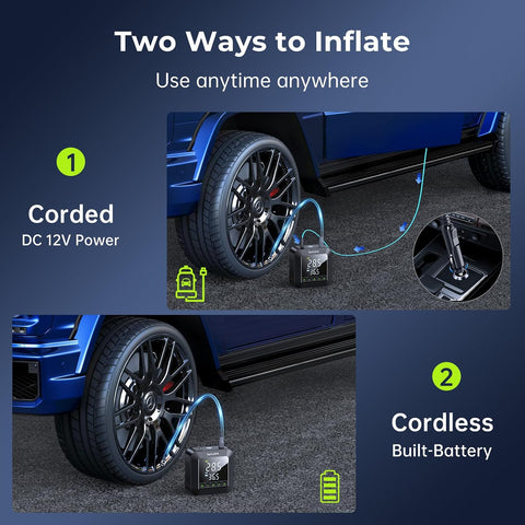 Syncwire Tire Inflator Portable Air Compressor 150 PSI | 28mm Single-Cylinder | 3x2600mAh | Auto Stop | LED