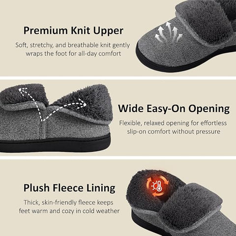 Men's Knit Bootie Slippers – Plush Fleece Lined, Memory Foam, Non-Slip | Light Grey
