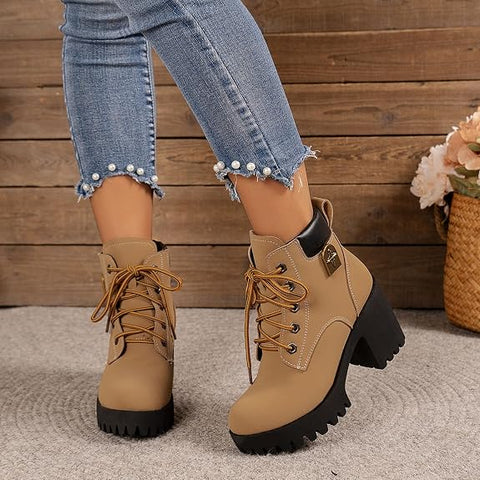 Chunky Thick Sole Lace Up Round Toe Combat Booties | Size 6
