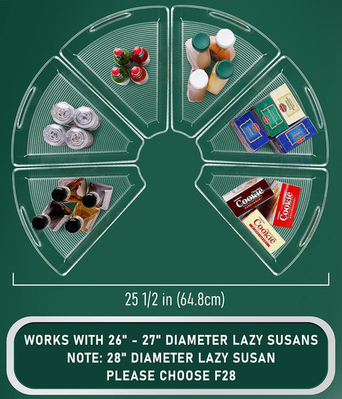 JEISSLIA Lazy Susan Cabinet Organizer Bins for 26" Diameter, 6 Pack, 1/8 Wedge Corner Storage Bins, BPA Free with Non-Slip Pads