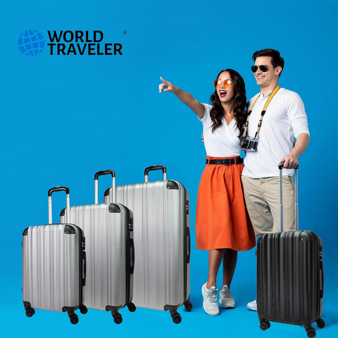 World Traveler Kemyer Quest 3-Piece Expandable Hardside Spinner Luggage Set, Silver