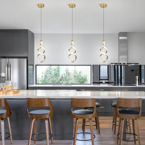 Jasslynn 1-Light 15W Modern Brass Integrated LED Pendant Lights for Kitchen Island Dining Room,No Remote Control
