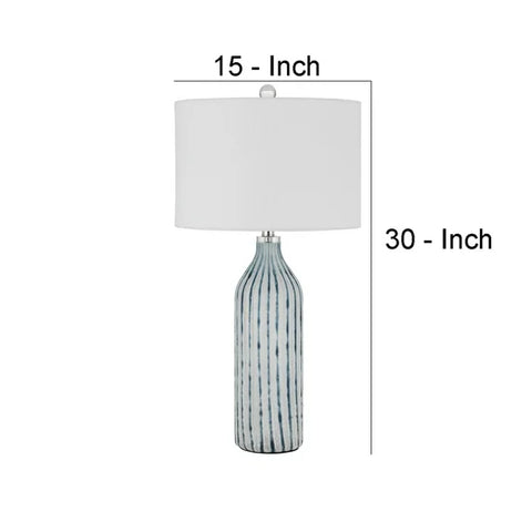 30 in. Glass Table Lamp with Striped Bottle Base and Dimmer in Blue by Cal Lighting