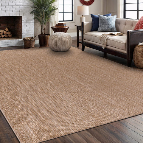 Indoor Outdoor Area Rug 6x9, Weather Resistant Modern Solid Jute Rug for Porch, Deck, Balcony & Patio, Jute Beige