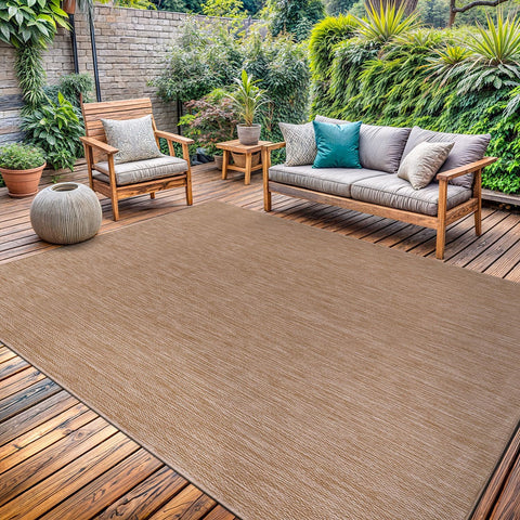 Indoor Outdoor Area Rug 6x9, Weather Resistant Modern Solid Jute Rug for Porch, Deck, Balcony & Patio, Jute Beige