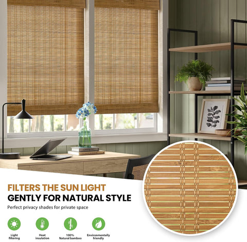 LazBlinds No Drill Bamboo Roman Shades, 31x64, Ceylon Light Russet