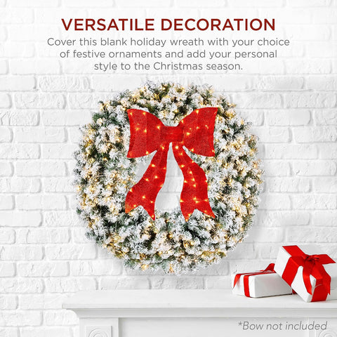 Best Choice Products 30in Large Flocked Artificial Pre-Lit Fir Christmas Wreath Holiday Accent Decoration w/ 100 2-in-1 LED Lights, 220 PVC Tips