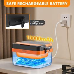 AERKINE Electric Lunch Box – Rechargeable 75W Self-Heating Food Warmer with 1.5L Stainless Steel Container (Orange)