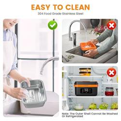 AERKINE Electric Lunch Box – Rechargeable 75W Self-Heating Food Warmer with 1.5L Stainless Steel Container (Orange)