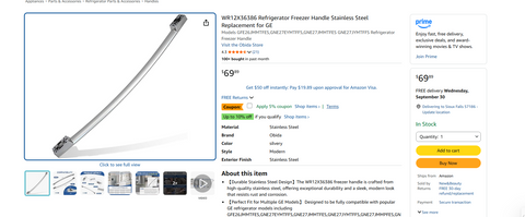 WR12X36386 Refrigerator Freezer Handle Stainless Steel Replacement for GE