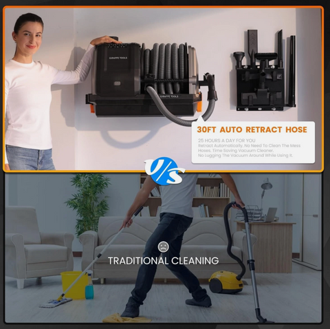 Giraffe Tools Wet Dry Vacuum Cleaner with 30FT Retractable Hose Wall-mounted