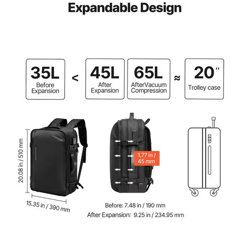 VEVOR Vacuum Travel Backpack, 65L, Expandable Vacuum Seal Compression Travel Backpack, with TSA-Approved Lock, Black (NO PUMP)