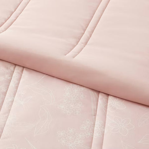Twin/Twin Extra Long Lofty Microfiber Printed Comforter Light Pink/White Floral - Room Essentials™: Year-Round Bedding, OEKO-TEX Certified