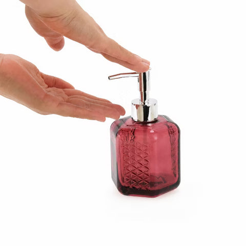 Unique Bargains Durable Hexagonal Pump Soap Dispenser Red Silver Tone 1 Pc
