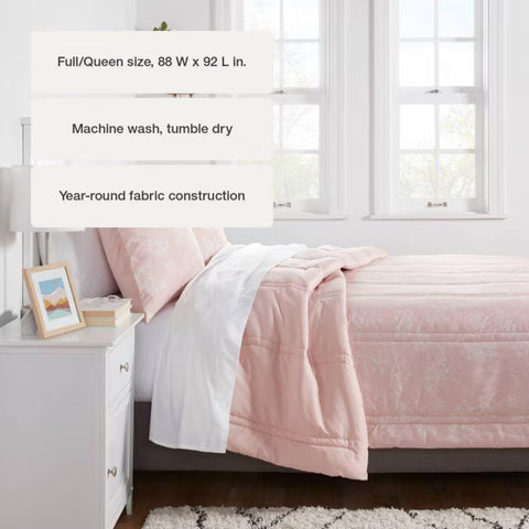 Twin/Twin Extra Long Lofty Microfiber Printed Comforter Light Pink/White Floral - Room Essentials™: Year-Round Bedding, OEKO-TEX Certified
