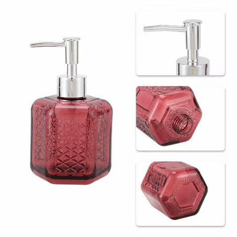 Unique Bargains Durable Hexagonal Pump Soap Dispenser Red Silver Tone 1 Pc