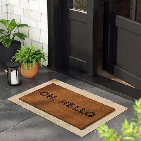1'4"x2'4" Oh Hello Rectangular Outdoor Doormat Black - Room Essentials™