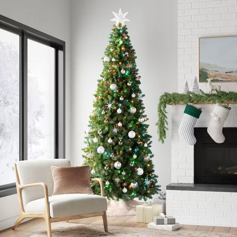 9' Alberta Spruce LED Pre-Lit Artificial Christmas Tree Power Pole and Foot Pedal Bicolor Lights - Wondershop™