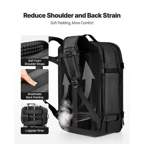 VEVOR Vacuum Travel Backpack, 65L, Expandable Vacuum Seal Compression Travel Backpack, with TSA-Approved Lock, Black (NO PUMP)