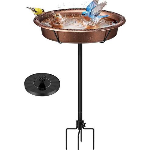 Ebern Designs Polyresin Oval Bird Bath Bowl with Solar Fountain