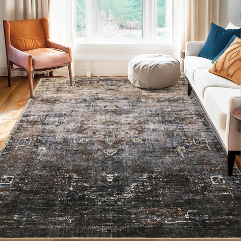 Rugs for Living Room,Area Rug for Living Room, Ombre Vintage Distressed Washable Non-Slip Bedroom Rug, Ultra-Thin Soft Large Area Rug for Bedroom Dining Room - 8 x 10 ft