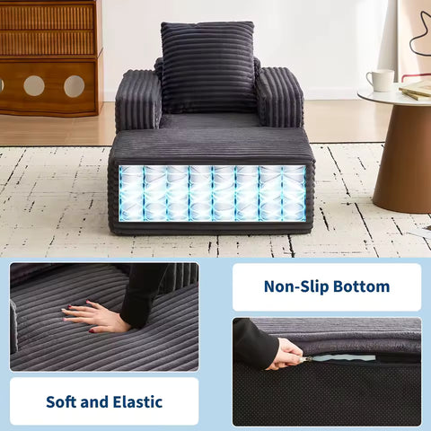 45-Inch Corduroy Cloud Chaise Lounge Sofa