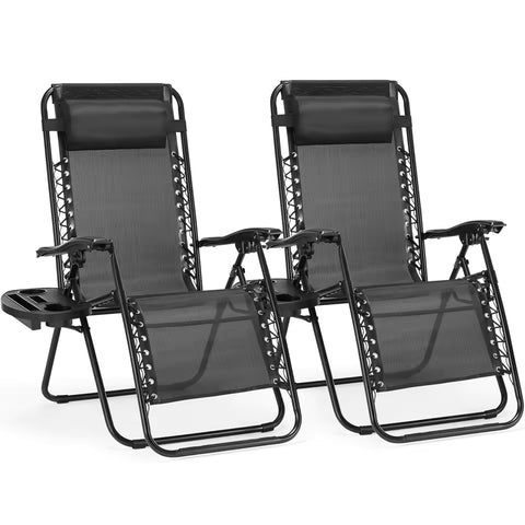 JHK Zero Gravity Recliner Chairs, Set of 2 with Cup Holder Trays