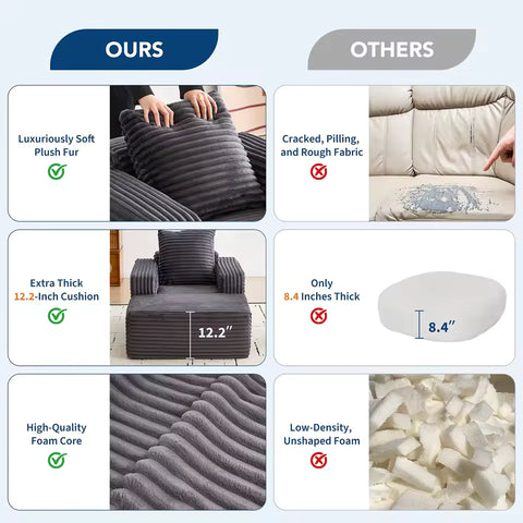 45-Inch Corduroy Cloud Chaise Lounge Sofa
