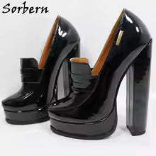 Size 6 - Sorbern Black Women Pumps –Block High Heel Platform Round Toe Party Heels