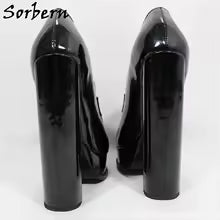 Size 6 - Sorbern Black Women Pumps –Block High Heel Platform Round Toe Party Heels
