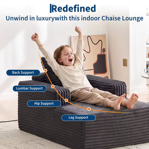 45-Inch Corduroy Cloud Chaise Lounge Sofa