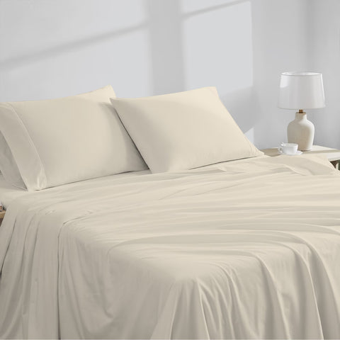 Color Sense Cool & Crisp Percale Cotton Sheet Set with Pillowcases, Queen, Ivory
