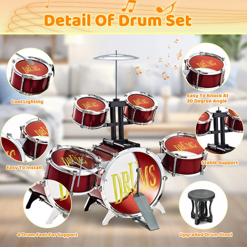 Big Size Kids Drum Set for Toddlers – 5-Piece Jazz Drum Kit with Star Light | Musical Toy for Ages 1-5