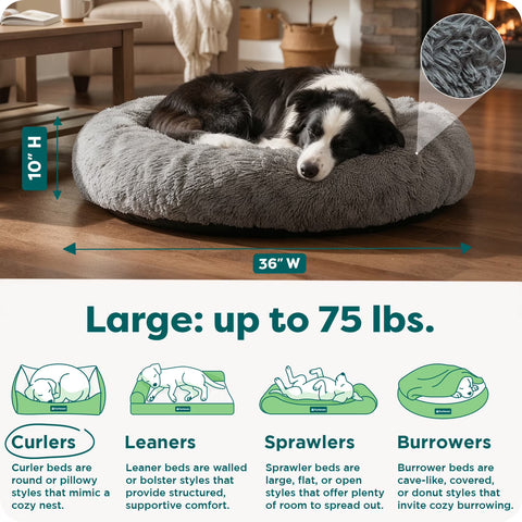 FurHaven Calming Cuddler Faux Fur Donut Pet Bed, Gray, Large 36 in.