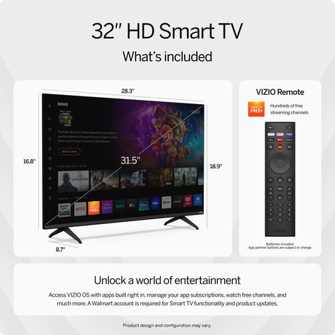 VIZIO 32" Class HD 720p LED Smart TV VHD32M-08