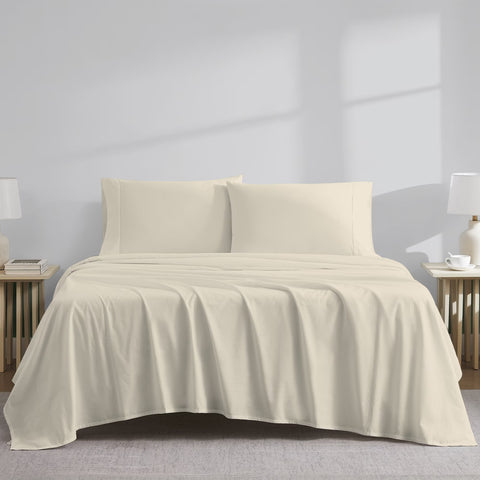 Color Sense Cool & Crisp Percale Cotton Sheet Set with Pillowcases, Queen, Ivory