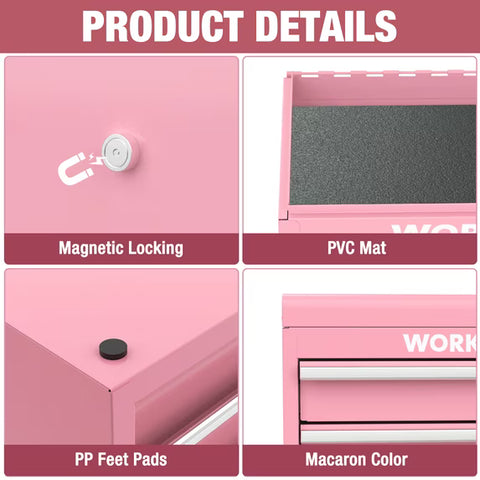 WORKPRO Mini Metal Tool Box, 2-Drawer, Macaron, 10.8 x 5.9 x 8.2 in.