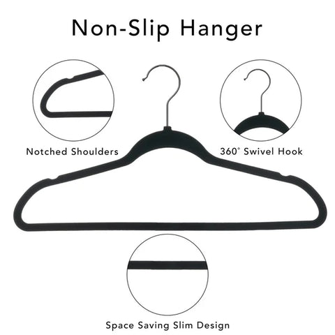 Better Homes & Gardens Velvet Clothing Hangers 100 Pack – Black Non-Slip Space Saving