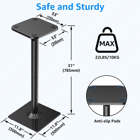31" Floor Speaker Stands for Satellite & Bookshelf Speakers, 1 Pair, Holds Up to 22 lbs Each, Glass Base