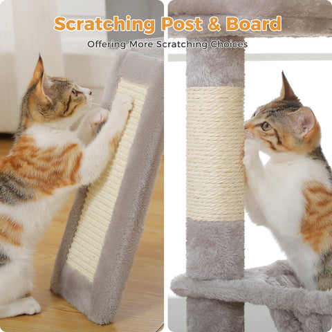 PAWZ Road 36" Cat Tree for Indoor Cats – Cat Condo, Scratch Posts, Cozy Hammock & Scratch Ladder | Gray