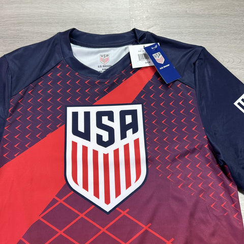 USA Soccer Jersey Shirt Blue Red U.S. Soccer Crest Graphic Tee Adult