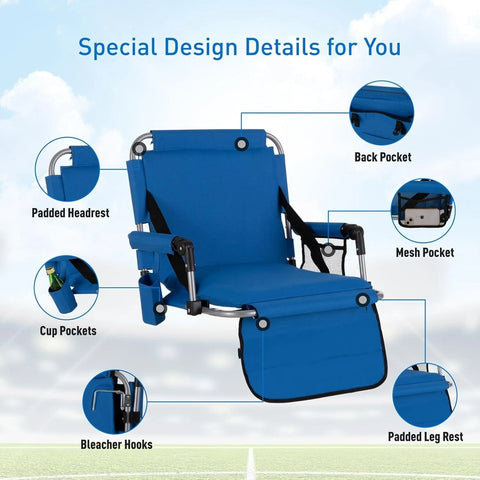 ALPHA CAMP Portable Folding Stadium Seat Bleacher Chair with Back Pad Cup Holder