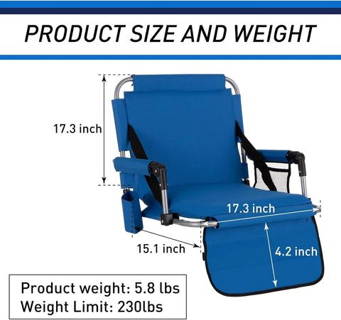 ALPHA CAMP Portable Folding Stadium Seat Bleacher Chair with Back Pad Cup Holder