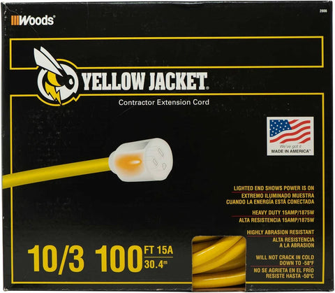 Yellow Jacket 100 Ft. Outdoor Extension Cord, 10/3 SJTW, Yellow